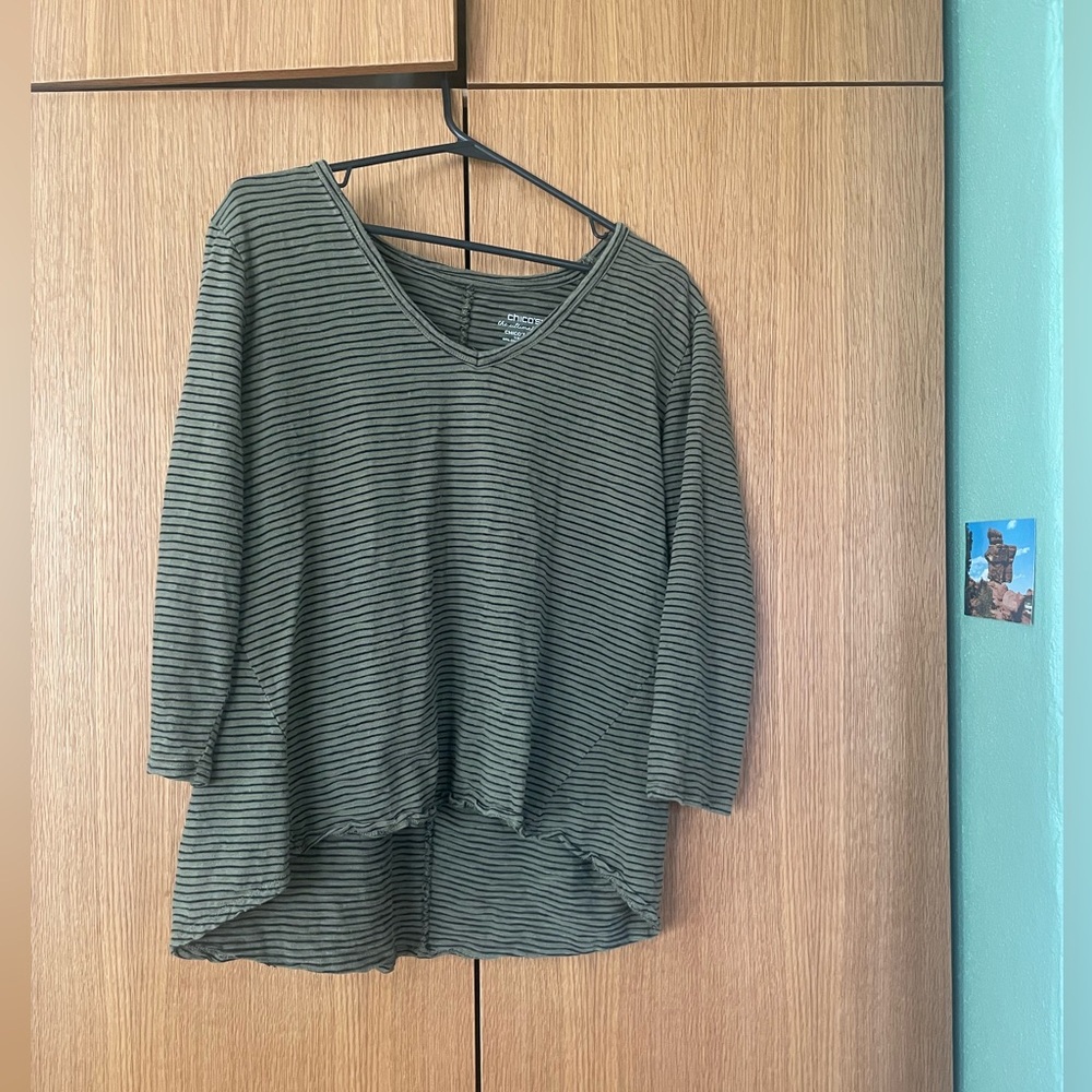 Chico’s cotton 3/4 length sleeve striped shirt XL